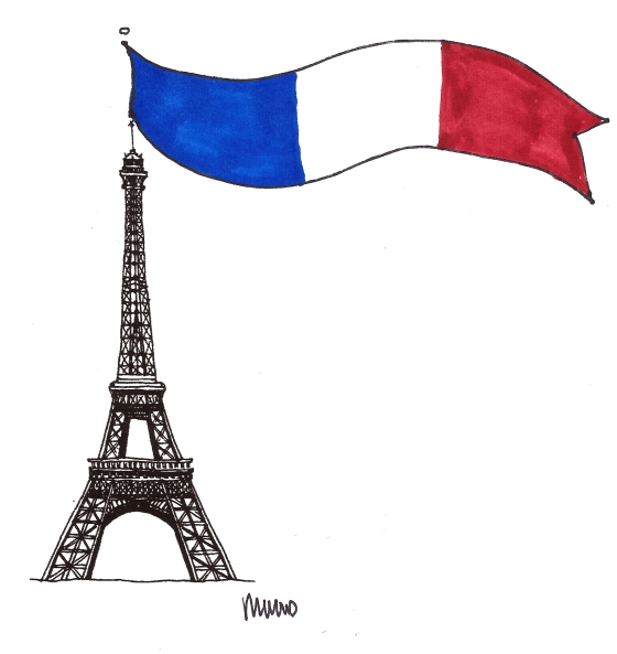 Eiffel Tower and French Flag Illustration by M Wood - Around Here…November 2015 at www.elistonbutton.com - Eliston Button - That Crafty Kid