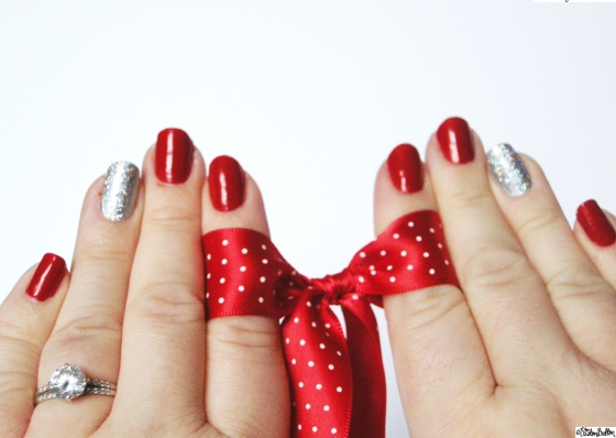 Red Nails with Silver Glitter Accent Nail - Red Polka Dot Bow - It's Beginning to Look a Lot Like Christmas (and Last Christmas Postage Dates) at www.elistonbutton.com - Eliston Button - That Crafty Kid