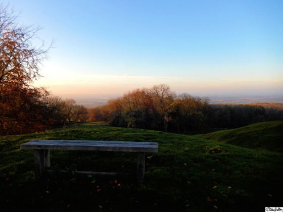 Sit with Me a While - Bench overlooking Autumn over Vale of Evesham at at Dovers Hill, Cotswolds, UK - An Autumn Adventure at www.elistonbutton.com - Eliston Button - That Crafty Kid