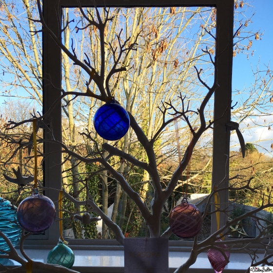 Sunshine Lit Glass Baubles Hanging on a Branch in Persora, Pershore - Around Here…November 2015 at www.elistonbutton.com - Eliston Button - That Crafty Kid
