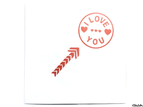 Simple Red and White I Love You, Hearts and Arrow Hand Stamped Square Card - Love is on the Cards! at www.elistonbutton.com - Eliston Button - That Crafty Kid