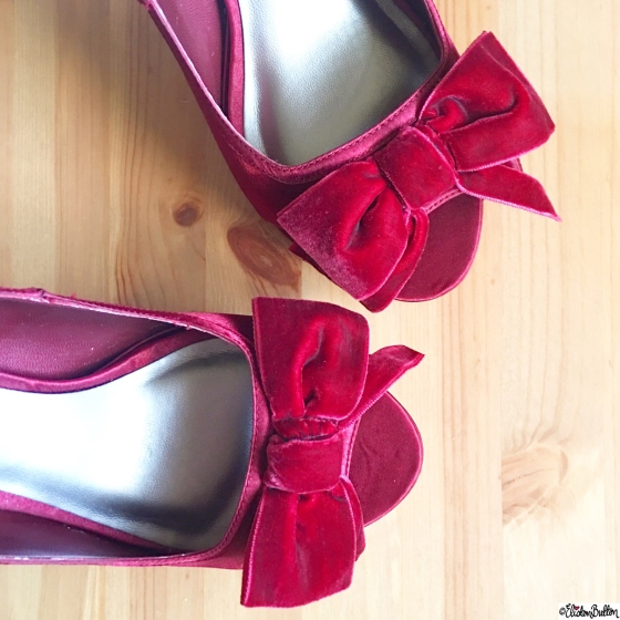 Day 12 - Something I Wore - Beautiful Red Velvet Bow Stilettos - Photo-a-Day - January 2016 at www.elistonbutton.com - Eliston Button - That Crafty Kid – Art, Design, Craft and Adventure.